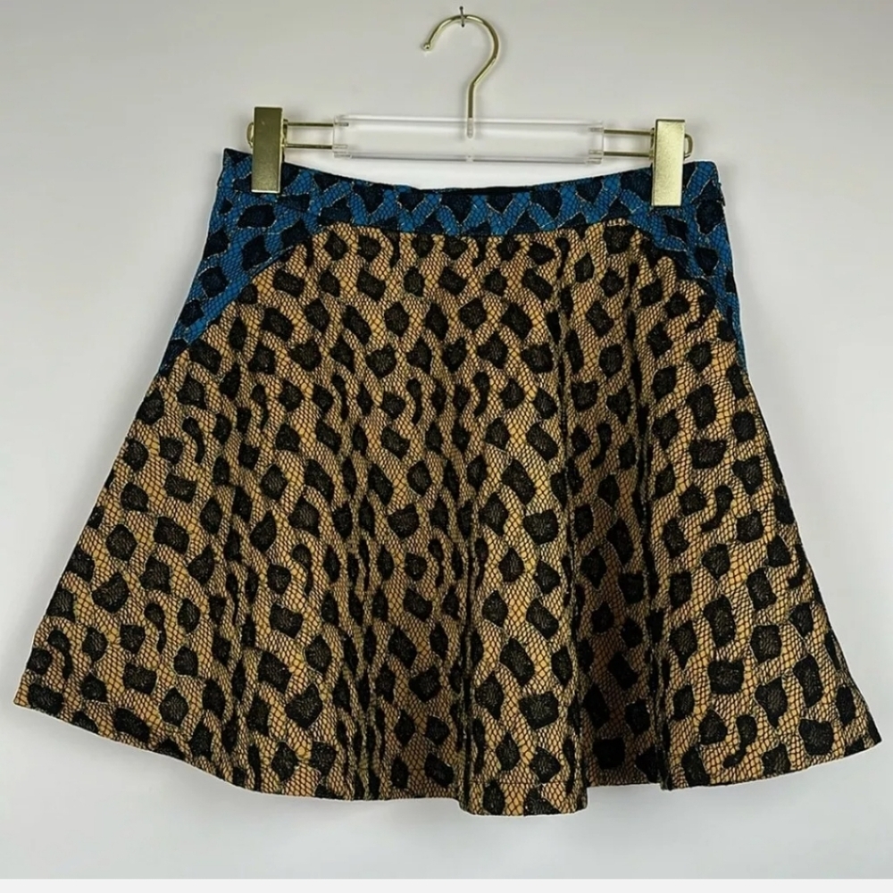 english rose Leopard-Print Flared Skirt with Blue Trim